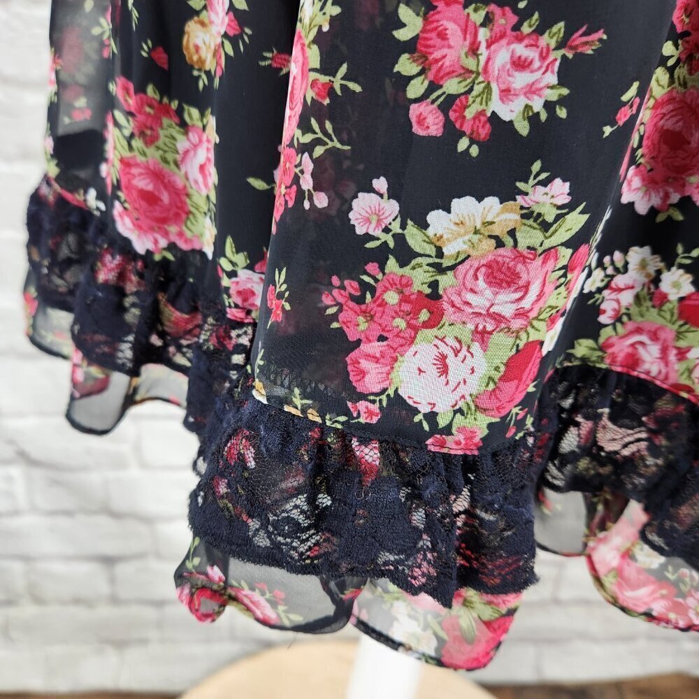 Tripp Nyc Daang Goodman Romantic Rose Garden Floral Dress Size S Lace Trim Goth - Picture 3 of 16